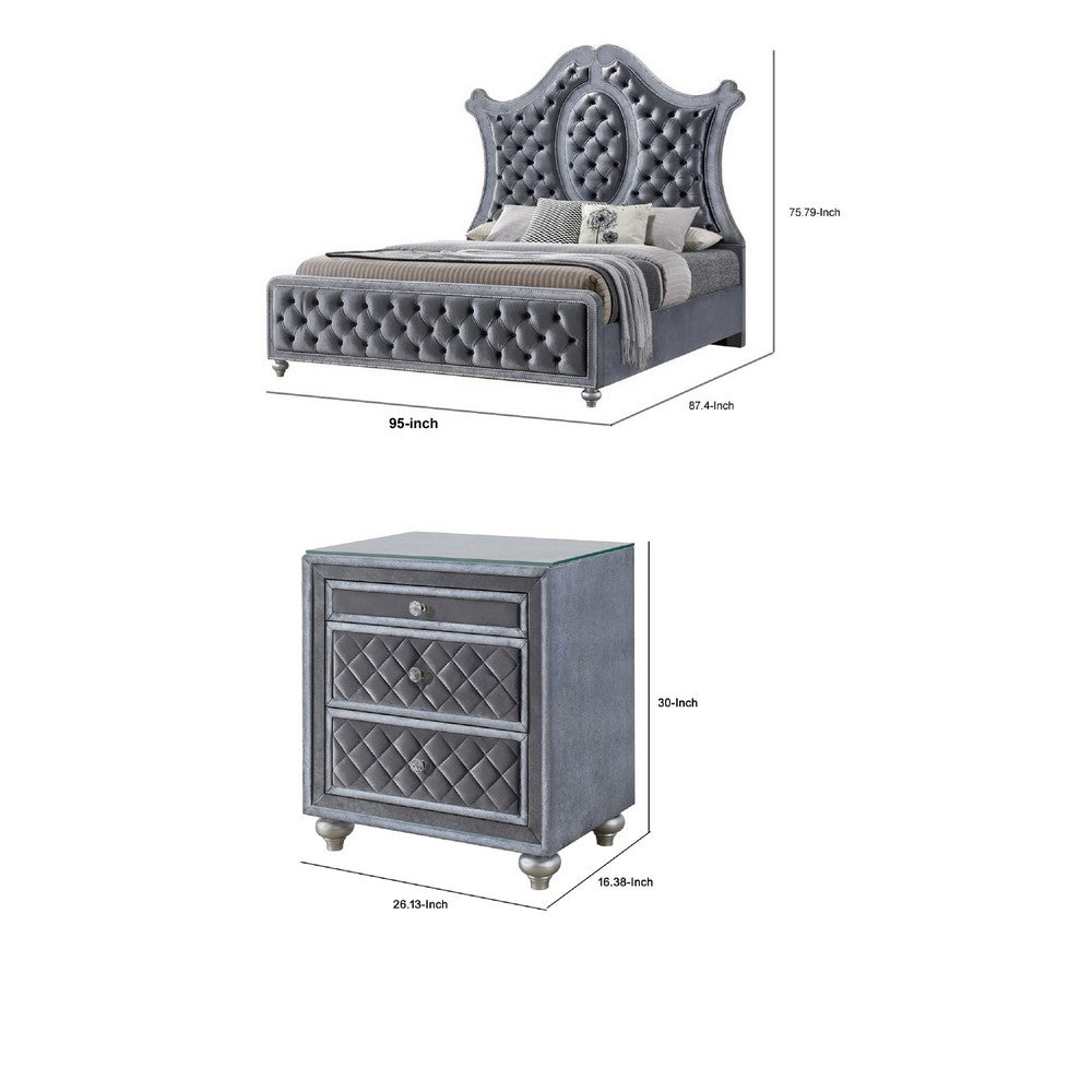 King Bedroom Set | Gray Wood | 3 Piece Set with 2 Nightst&s