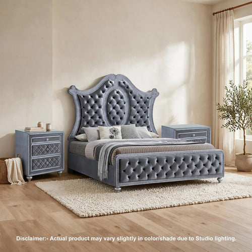 King Bedroom Set | Gray Wood | 3 Piece Set with 2 Nightst&s