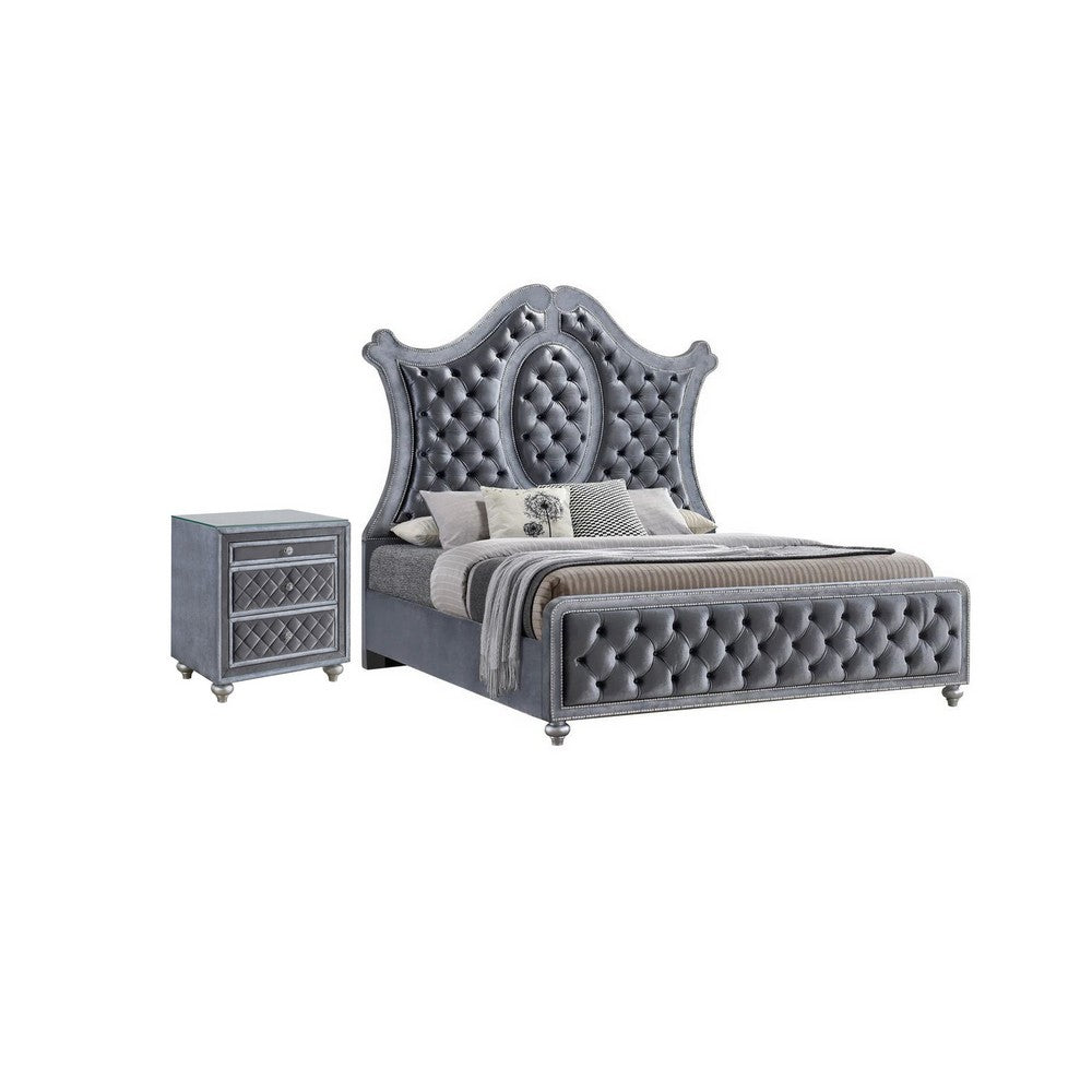 King Bedroom Set | Gray Wood | 2 Piece Set with Nightst&