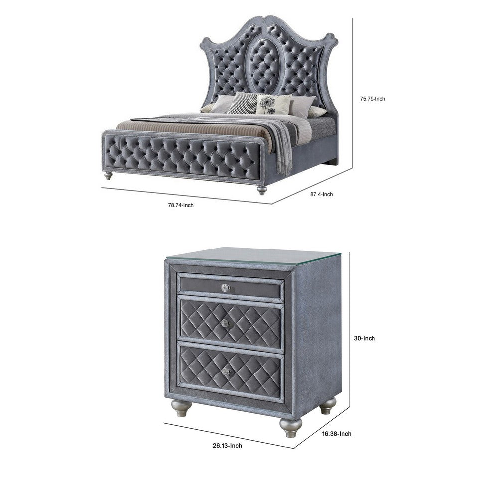 King Bedroom Set | Gray Wood | 2 Piece Set with Nightst&