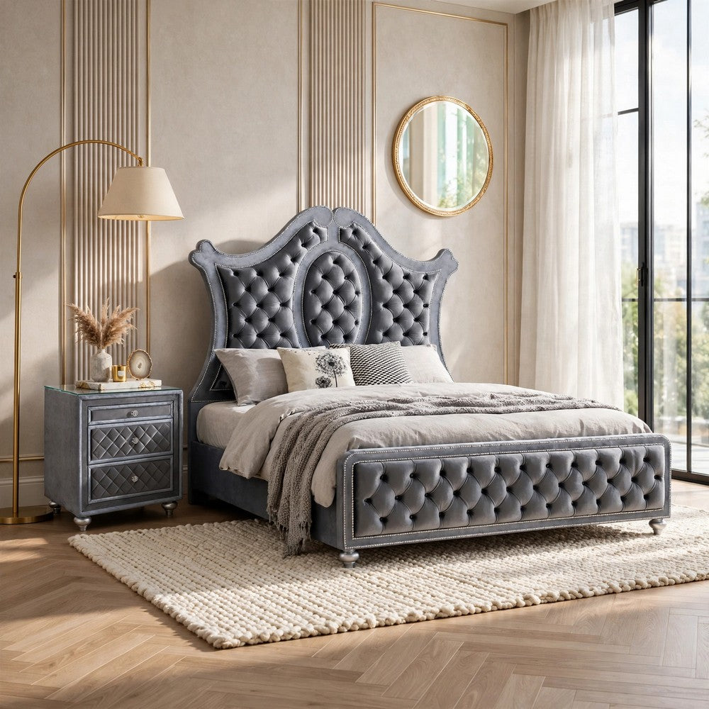 King Bedroom Set | Gray Wood | 2 Piece Set with Nightst&