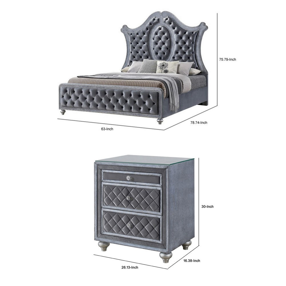 Queen Bedroom Set | Gray Wood | 2 Piece Set with Nightst&