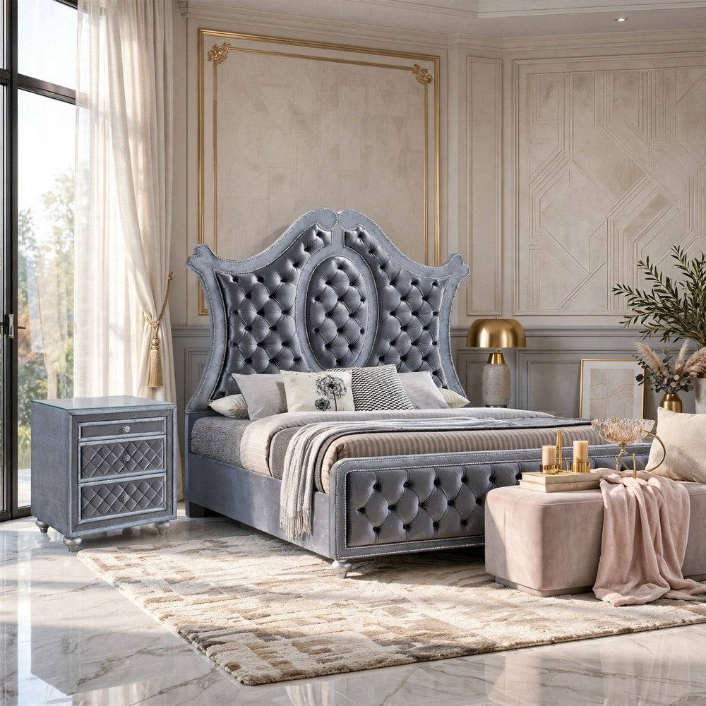 Queen Bedroom Set | Gray Wood | 2 Piece Set with Nightst&