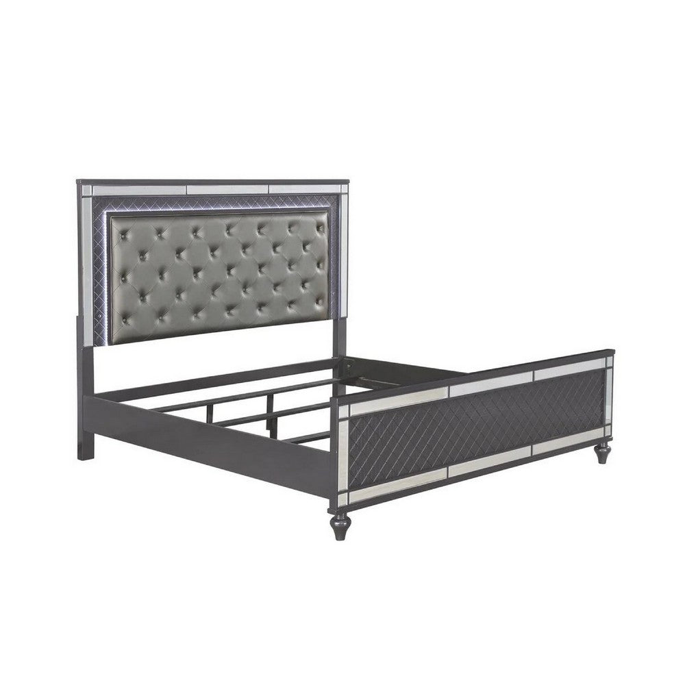 King Bedroom Set | Gray | Silver | Clear Wood | 3 Piece Set with 2 Nightst&s