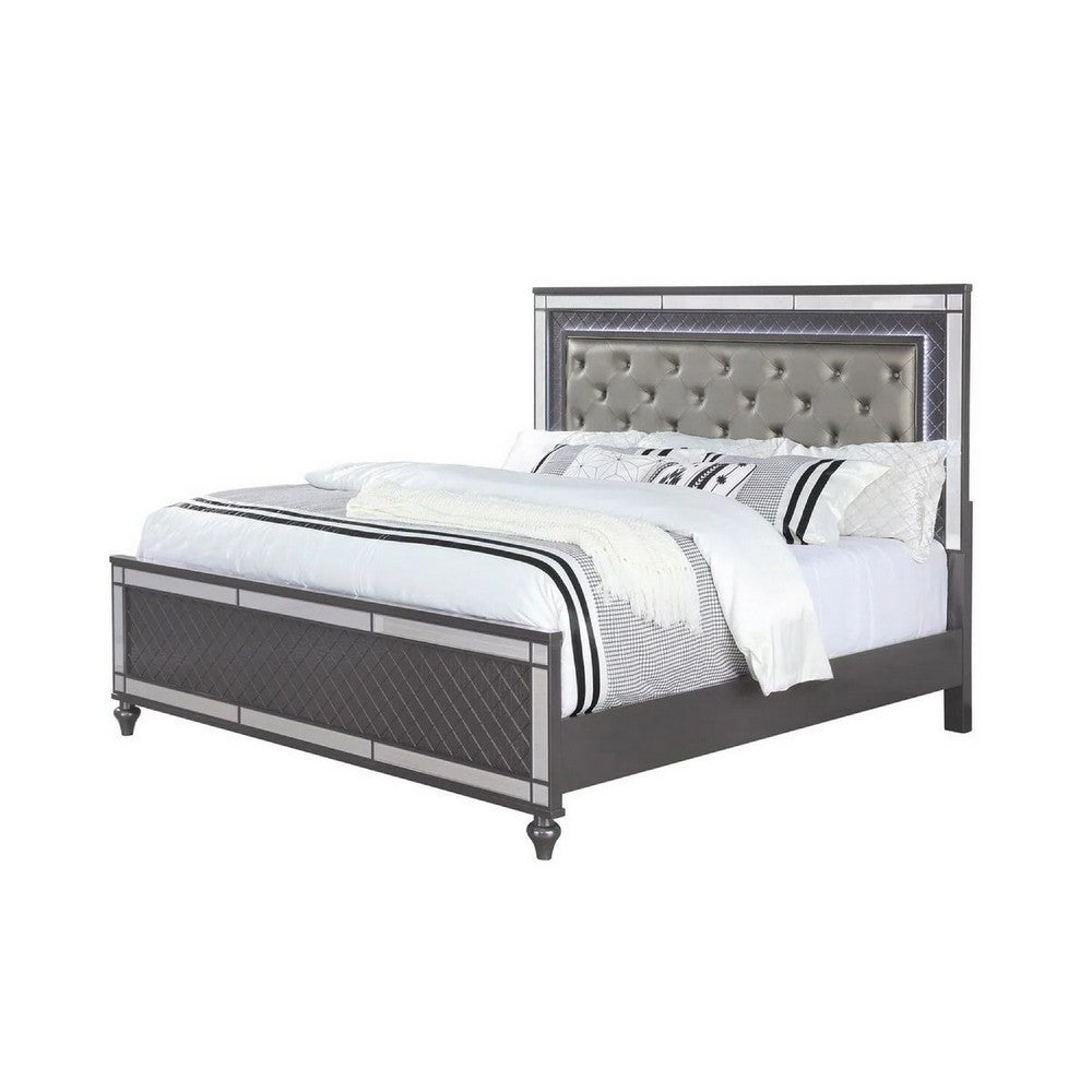 King Bedroom Set | Gray | Silver | Clear Wood | 3 Piece Set with 2 Nightst&s