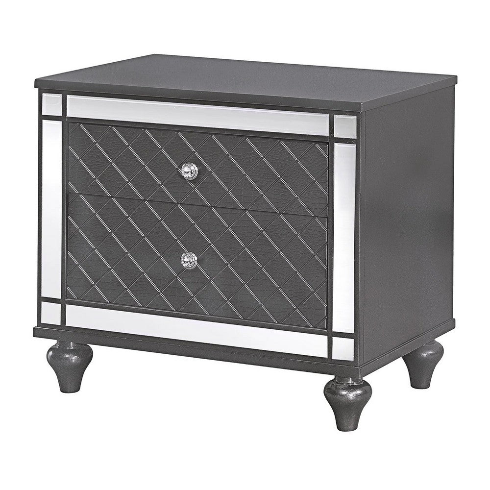 Queen Bedroom Set, Gray, Silver, Clear Wood, 3 Piece Set with 2 Nightstands