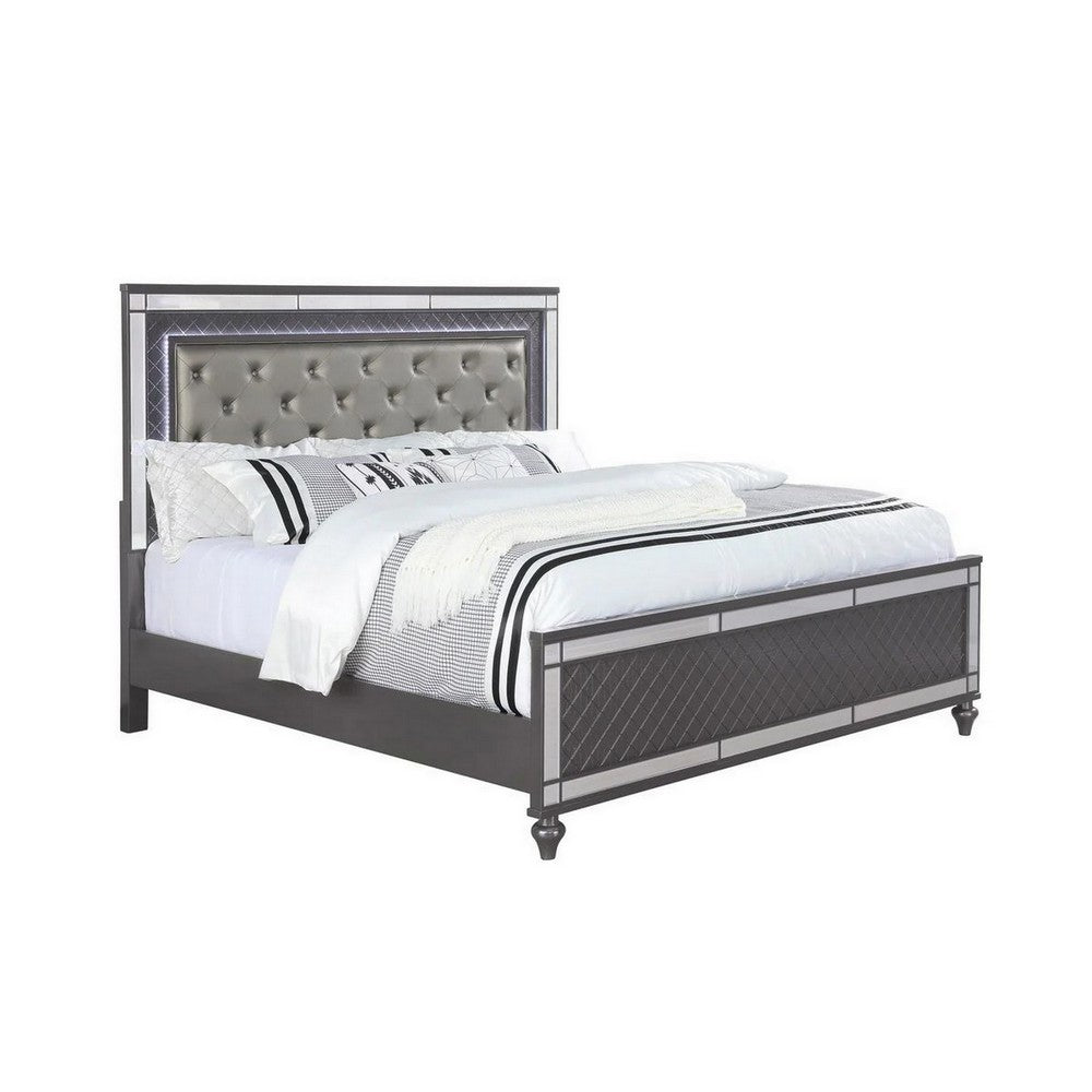 Queen Bedroom Set | Gray | Silver | Clear Wood | 2 Piece Set with Nightst&