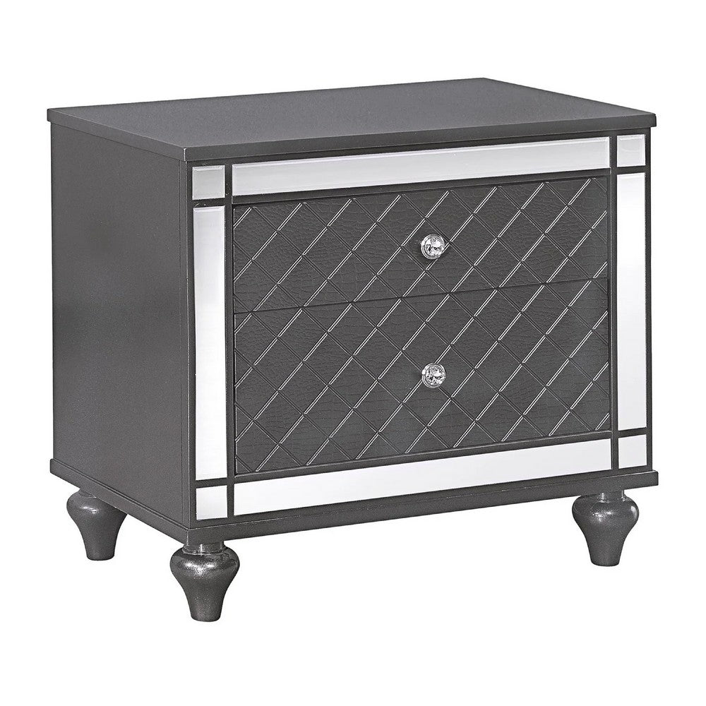 Queen Bedroom Set | Gray | Silver | Clear Wood | 2 Piece Set with Nightst&