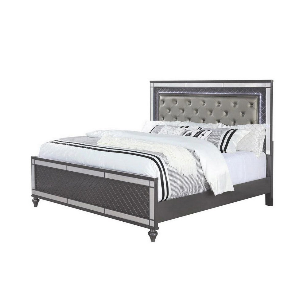 Queen Bedroom Set | Gray | Silver | Clear Wood | 2 Piece Set with Nightst&