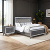 Queen Bedroom Set | Gray | Silver | Clear Wood | 2 Piece Set with Nightst&