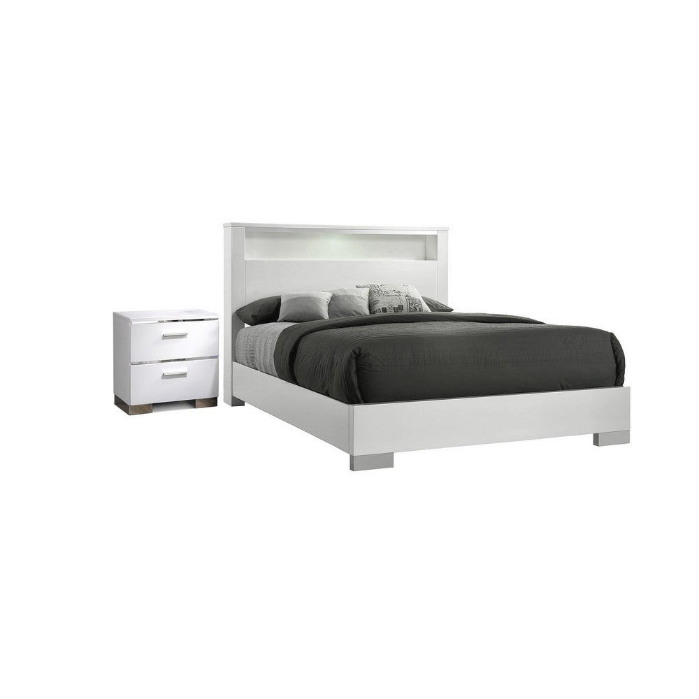 2pc King Bedroom Set | White | Silver Wood | Nightst&