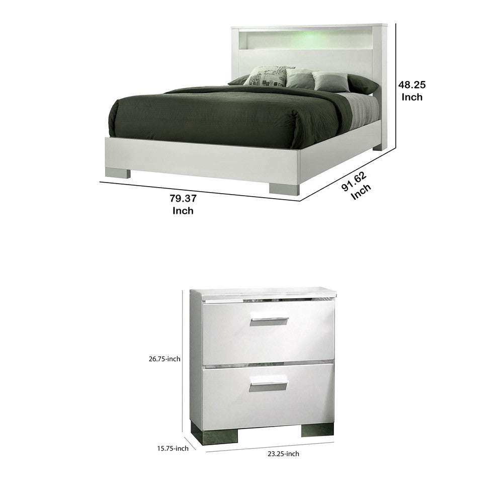2pc King Bedroom Set | White | Silver Wood | Nightst&