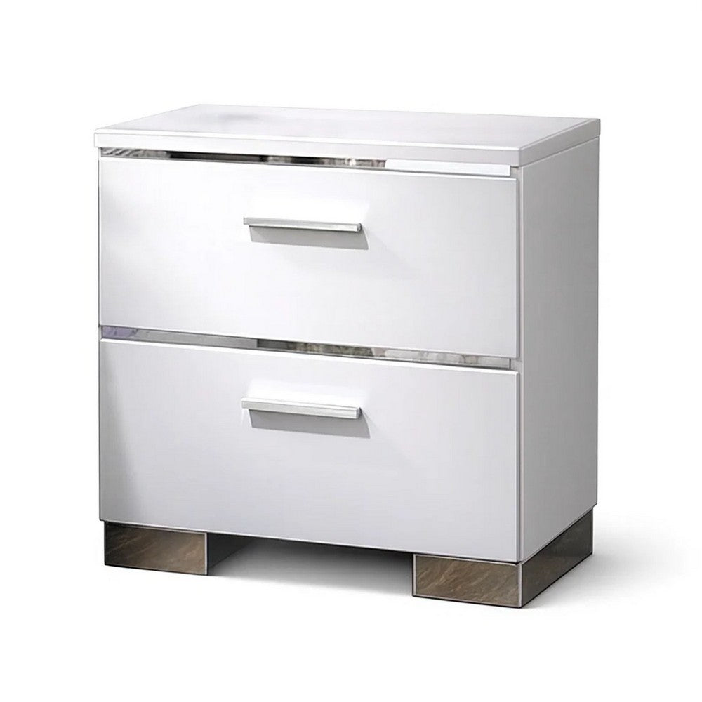 3pc King Bedroom Set, White, Silver Wood, 2 Nightstands