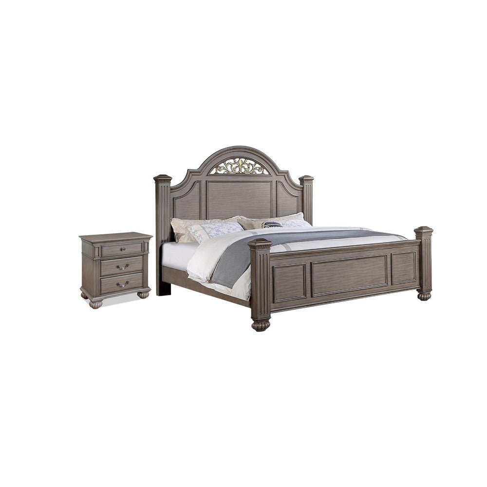 2pc King Bedroom Set | Gray | Brass | Clear Wood | Nightst&
