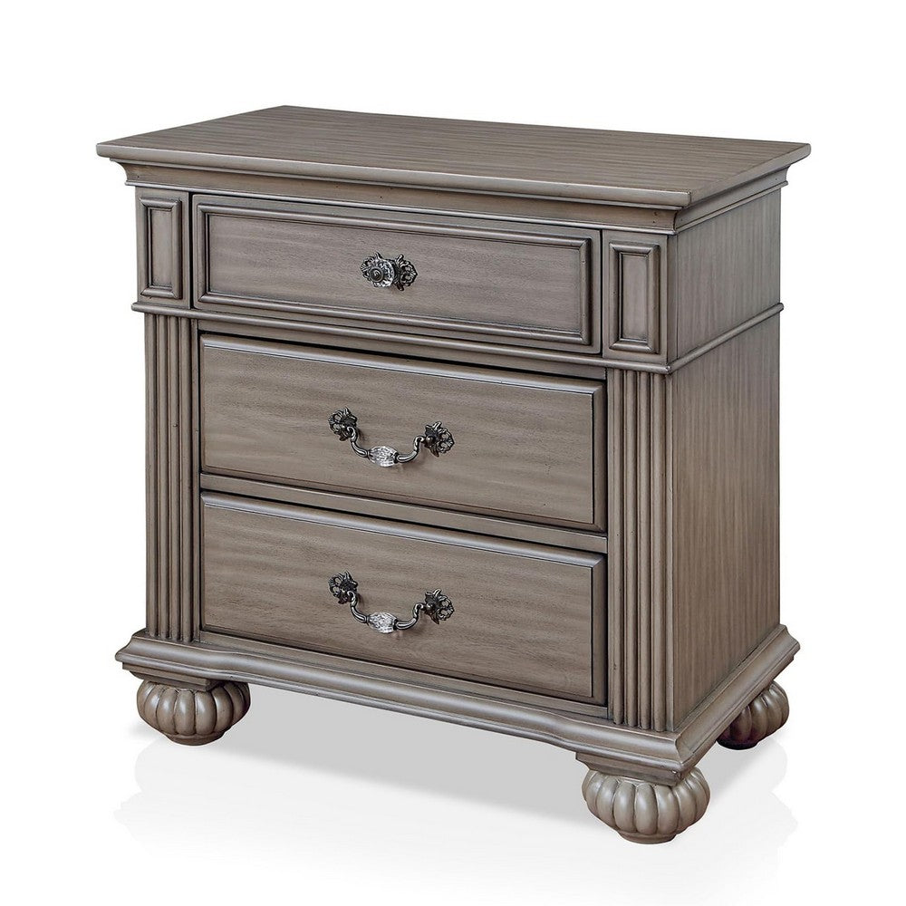 3pc King Bedroom Set, Gray, Brass, Clear Wood, 2 Nightstands