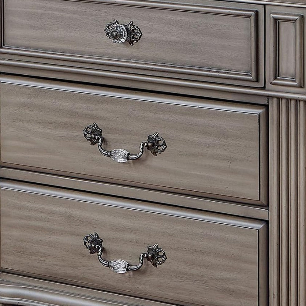 3pc King Bedroom Set, Gray, Brass, Clear Wood, 2 Nightstands