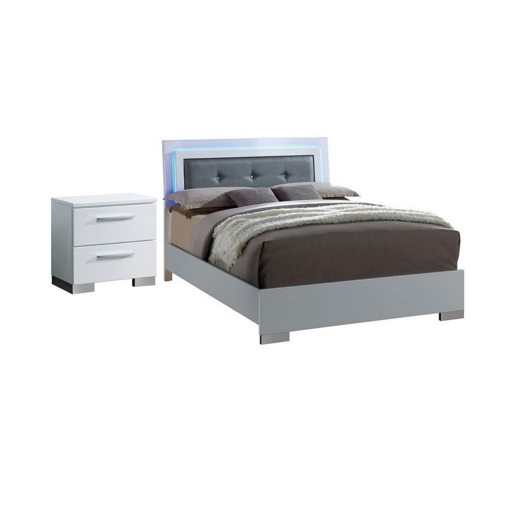 2pc King Bedroom Set, White and Black, White Wood, Nightstand