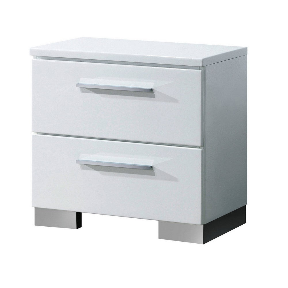 2pc King Bedroom Set, White and Black, White Wood, Nightstand