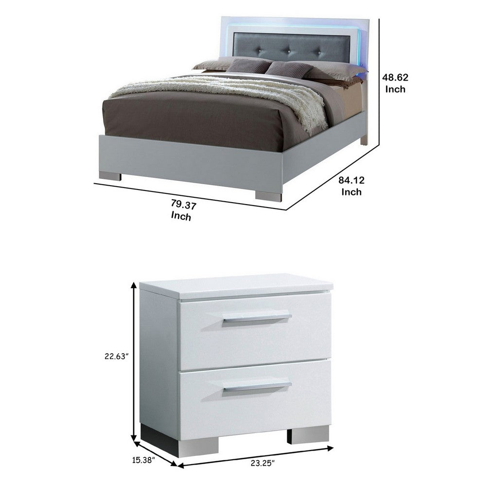 2pc King Bedroom Set, White and Black, White Wood, Nightstand