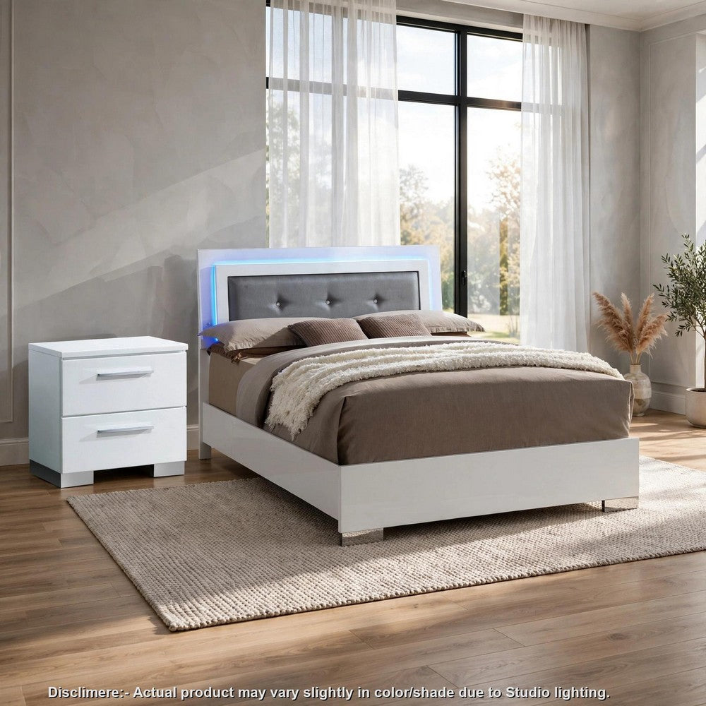 2pc King Bedroom Set, White and Black, White Wood, Nightstand