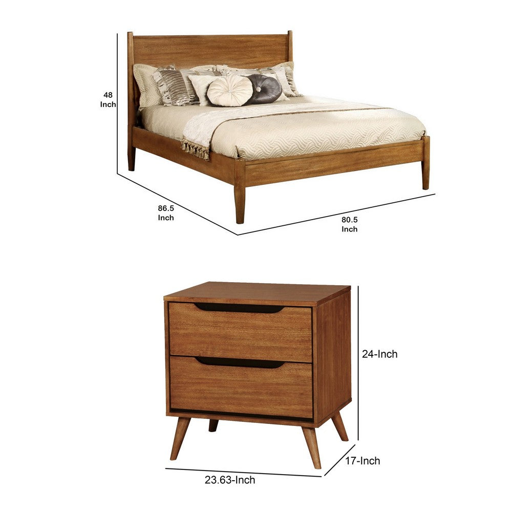 2pc King Bedroom Set | Brown | Oak Wood | Nightst&