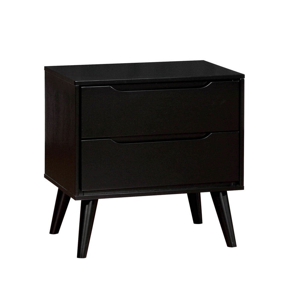 3pc King Bedroom Set, Black Wood, 2 Nightstands