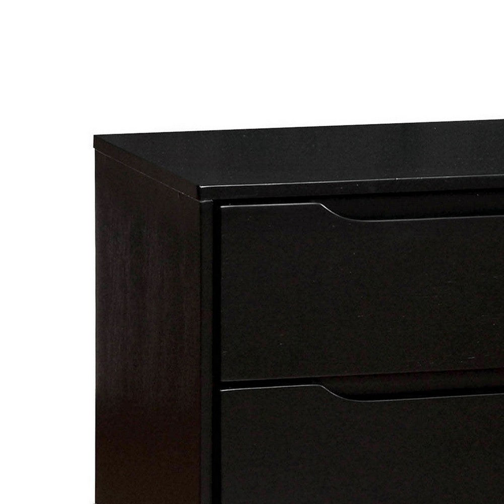 3pc King Bedroom Set, Black Wood, 2 Nightstands