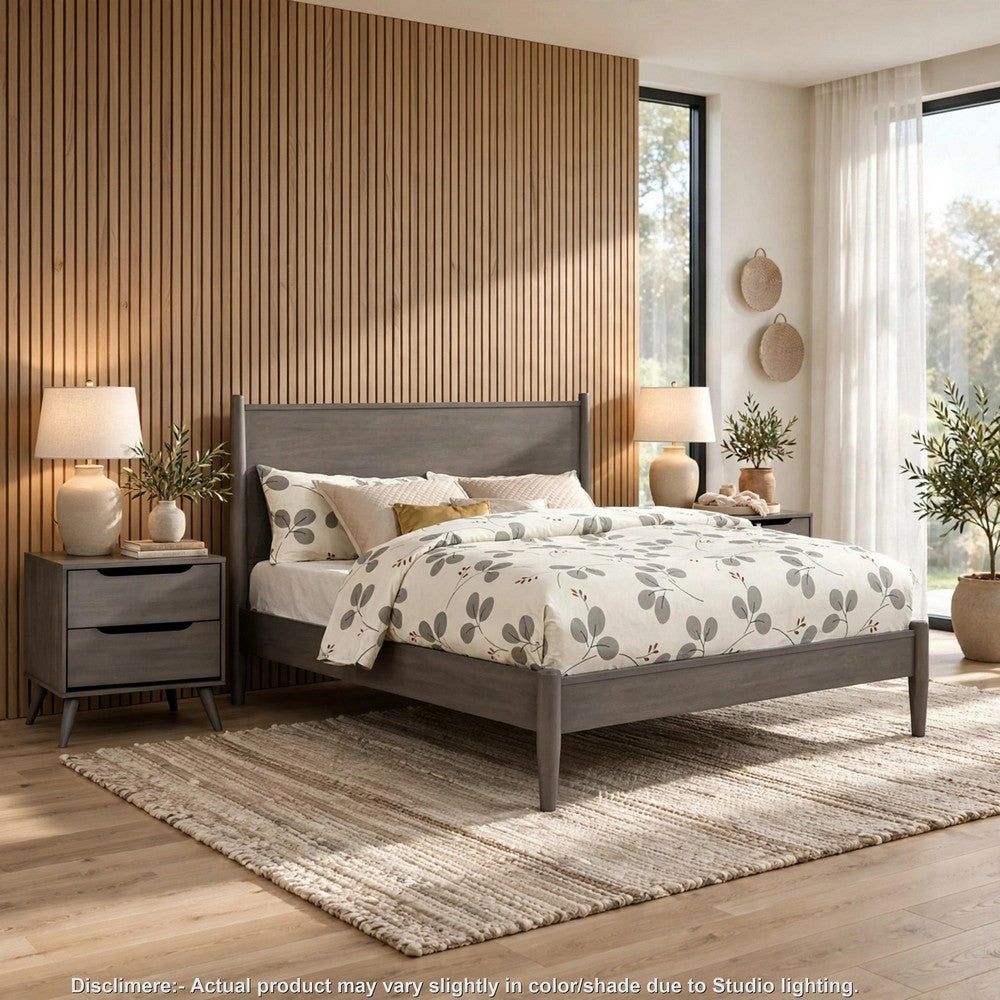 3pc King Bedroom Set, Gray Wood, 2 Nightstands