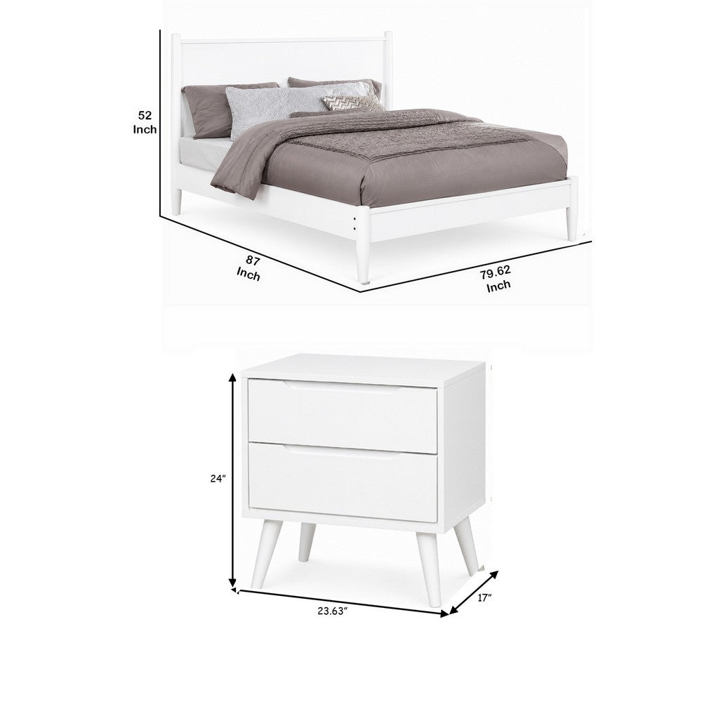 3pc King Bedroom Set, White Wood, 2 Nightstands