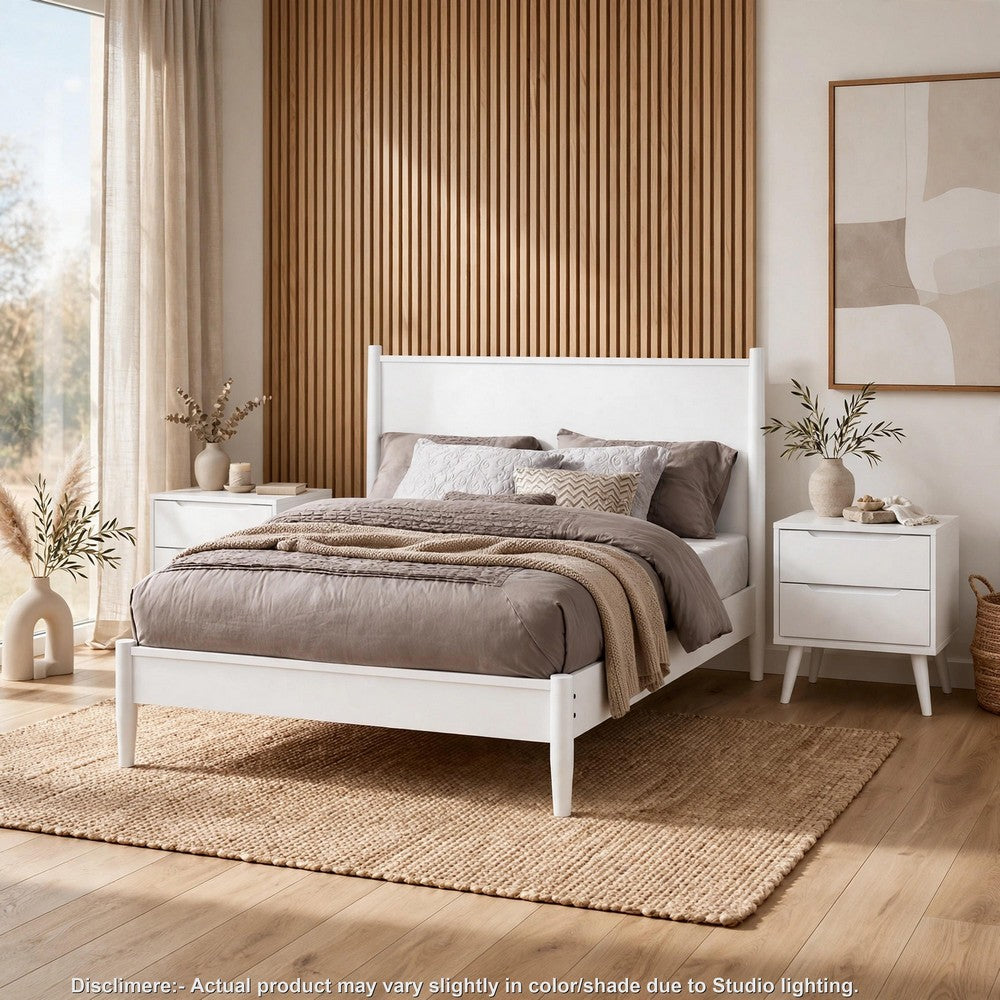 3pc King Bedroom Set, White Wood, 2 Nightstands