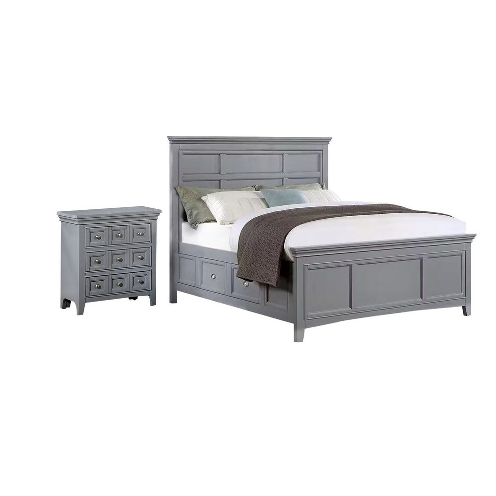2pc King Bedroom Set, Gray, Chrome Wood, Nightstand