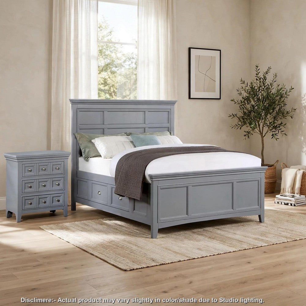 2pc King Bedroom Set, Gray, Chrome Wood, Nightstand