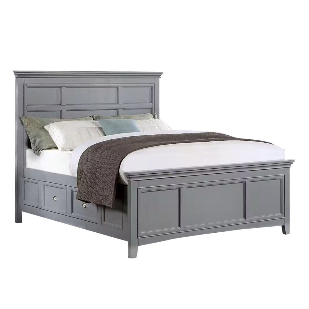 3pc King Bedroom Set, Gray, Chrome Wood, 2 Nightstands