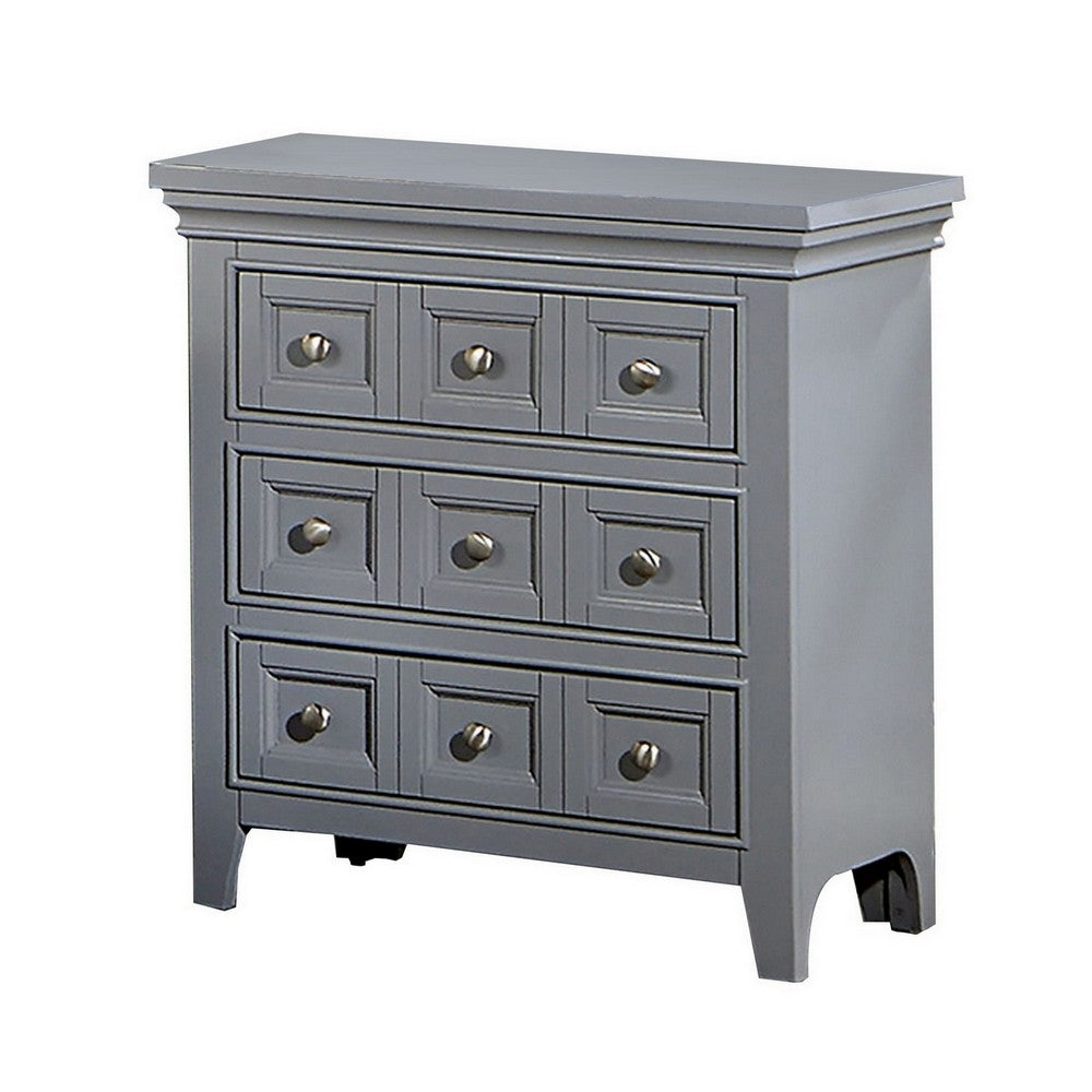 3pc King Bedroom Set, Gray, Chrome Wood, 2 Nightstands