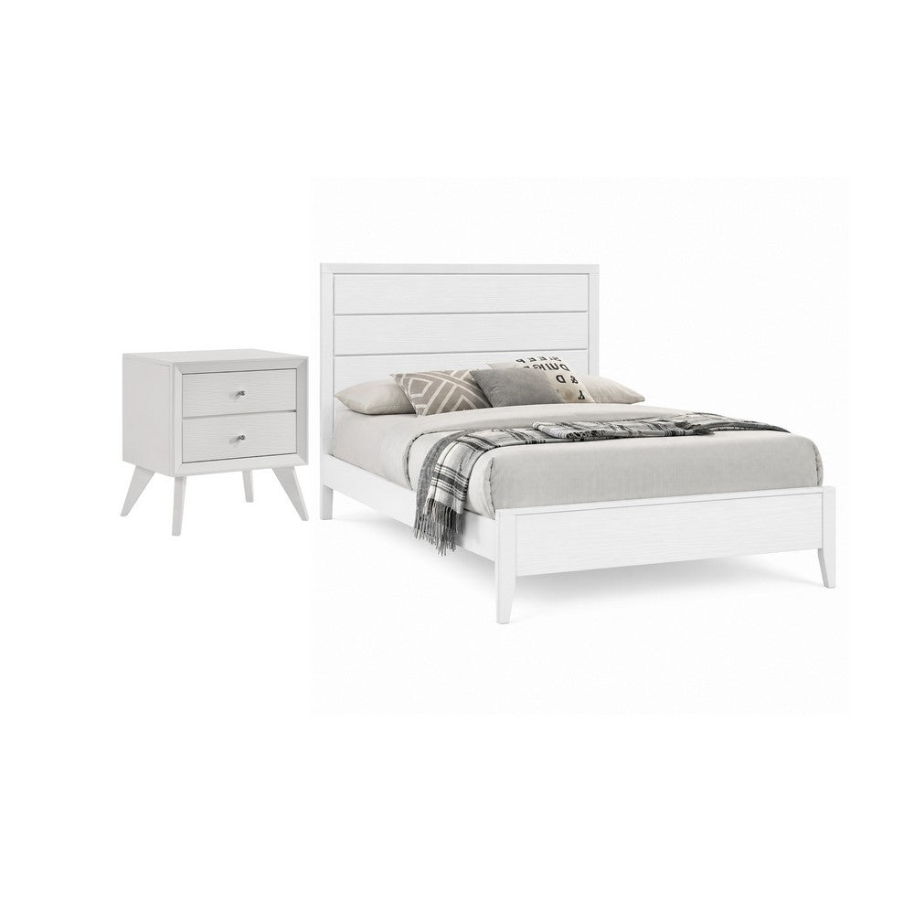 2pc King Bedroom Set, White, Bronze Wood, Nightstand