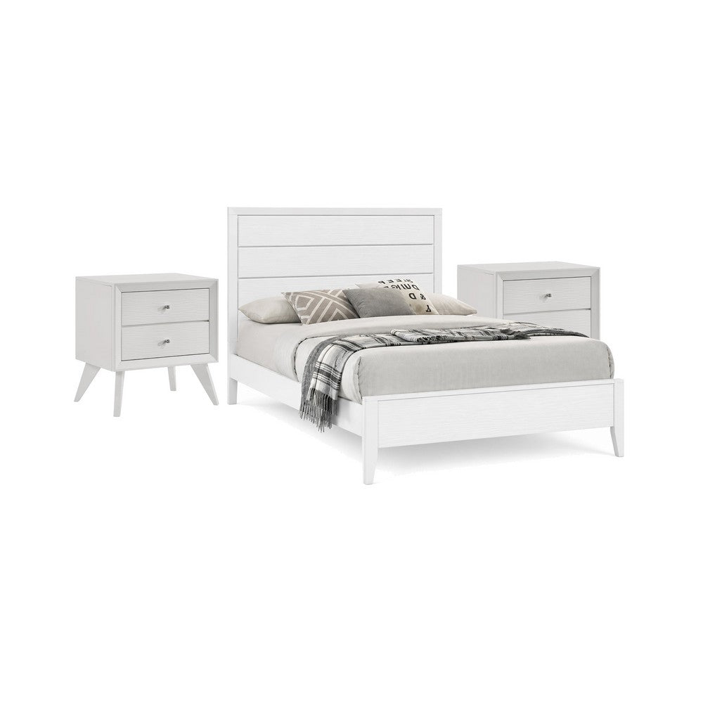 3pc King Bedroom Set, White, Bronze Wood, 2 Nightstands