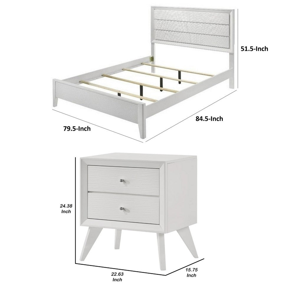 3pc King Bedroom Set, White, Bronze Wood, 2 Nightstands