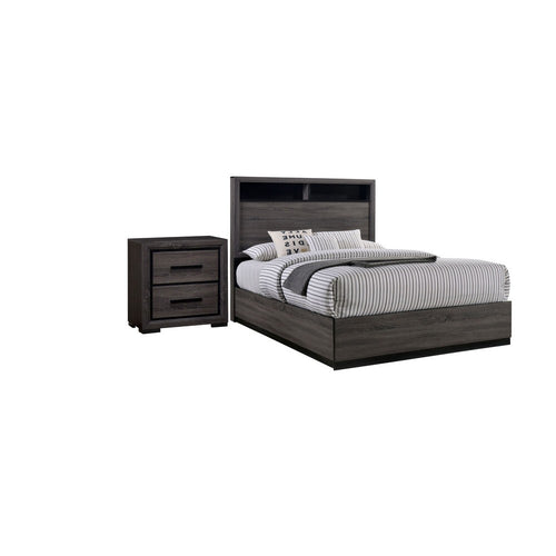 2pc King Bedroom Set | Gray | Black Wood | Nightst&