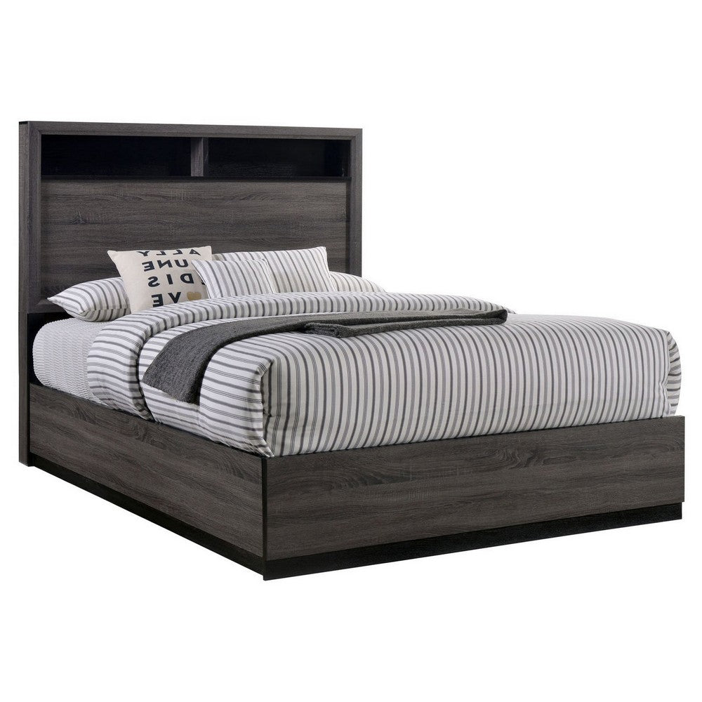 2pc King Bedroom Set | Gray | Black Wood | Nightst&