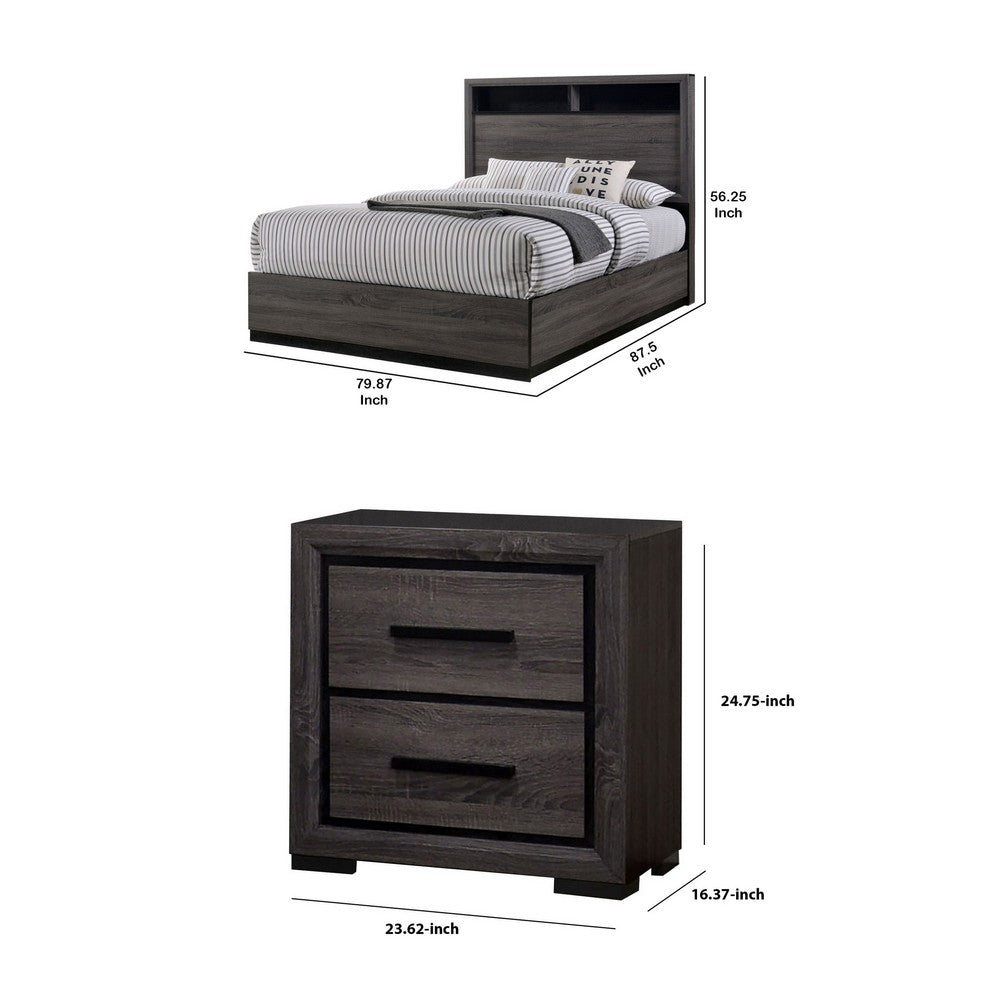 2pc King Bedroom Set | Gray | Black Wood | Nightst&