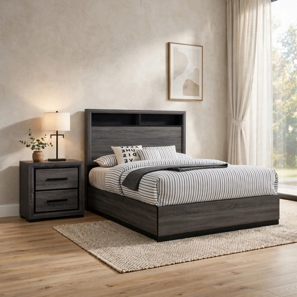 2pc King Bedroom Set | Gray | Black Wood | Nightst&