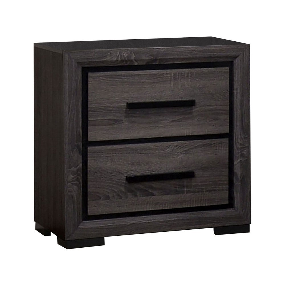 3pc King Bedroom Set, Gray, Black Wood, 2 Nightstands