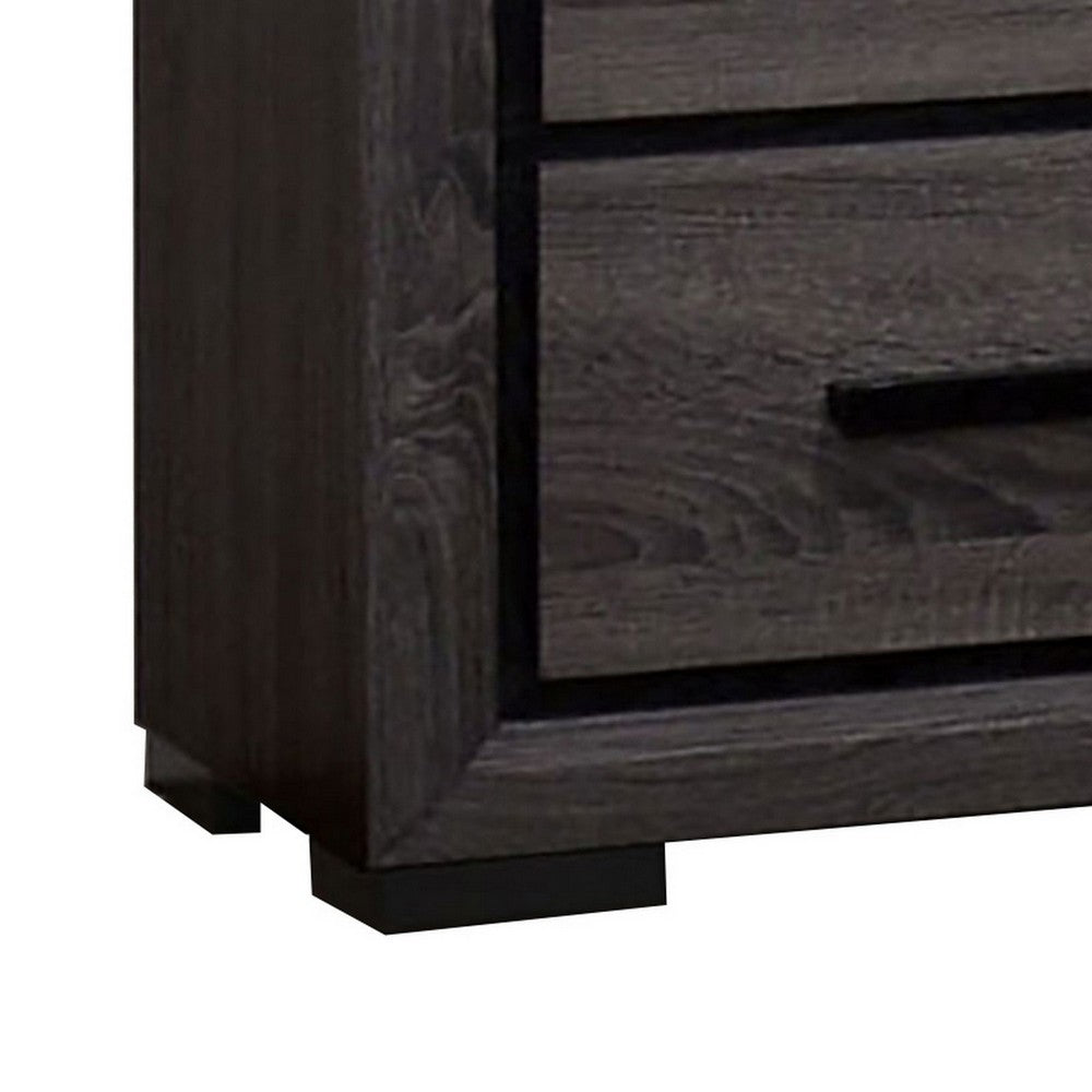 3pc King Bedroom Set, Gray, Black Wood, 2 Nightstands