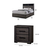 3pc King Bedroom Set, Gray, Black Wood, 2 Nightstands