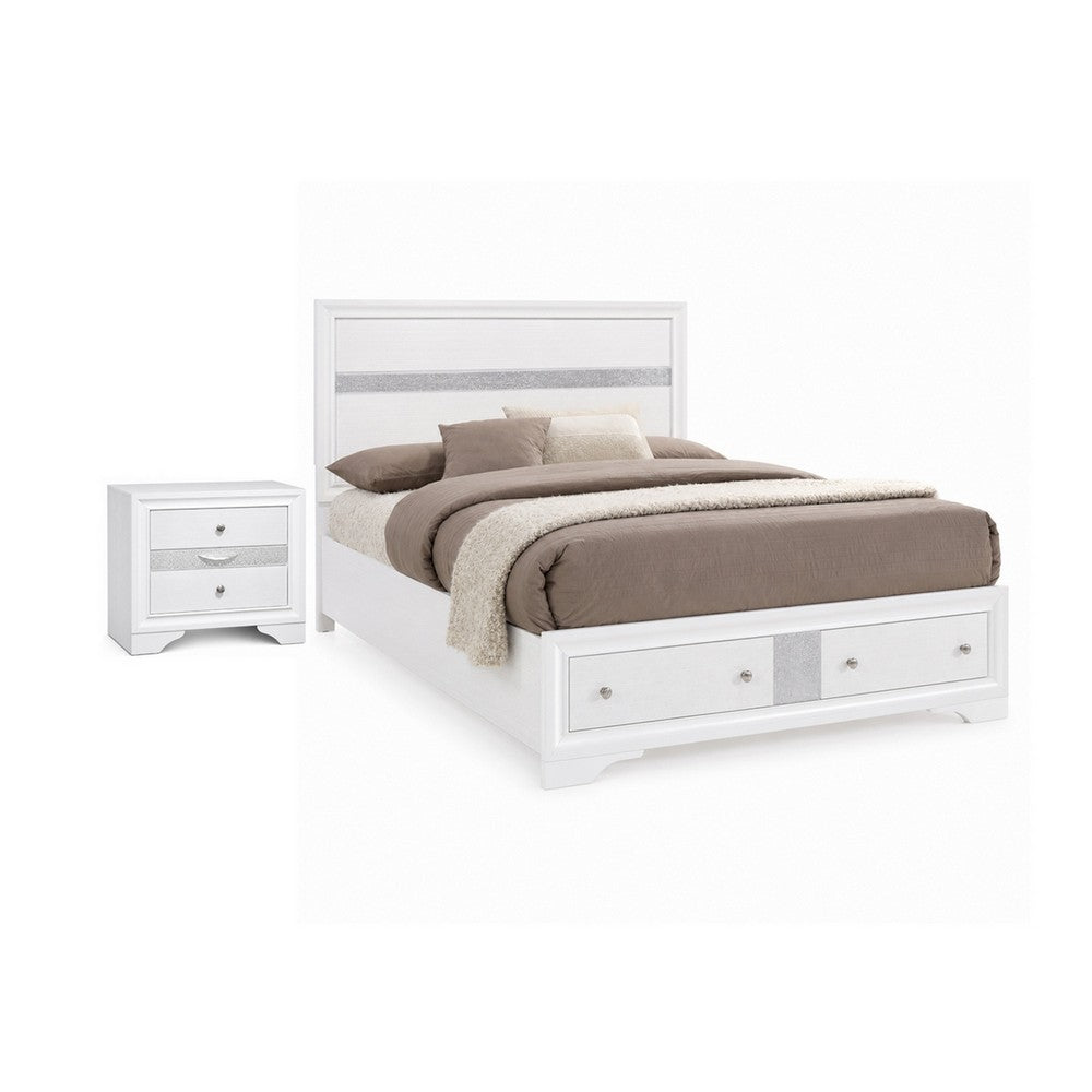 2pc King Bedroom Set, Black, White Wood, Nightstand