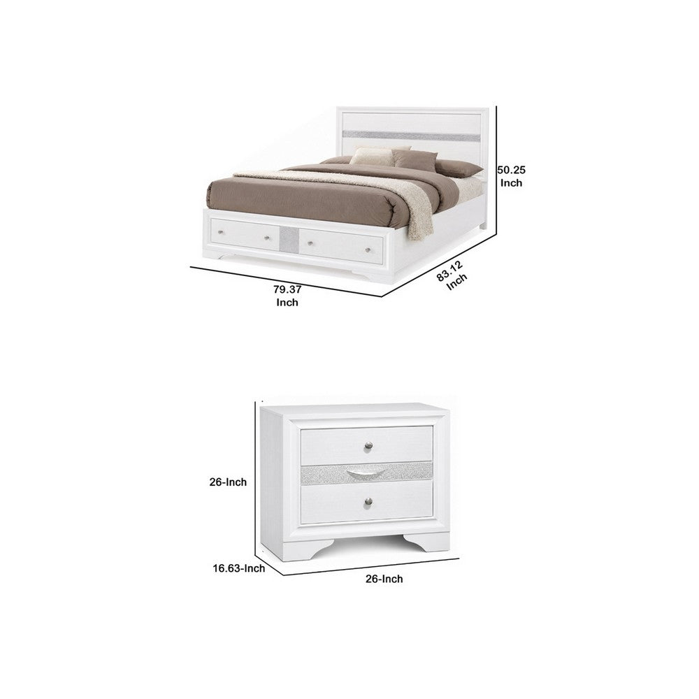 3pc King Bedroom Set, White Wood, One King bed With 2 Nightstands