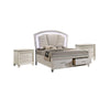 3pc King Bedroom Set, Pearl White, White, Clear, Silver Wood, 2 Nightstands
