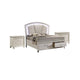 3pc King Bedroom Set, Pearl White, White, Clear, Silver Wood, 2 Nightstands
