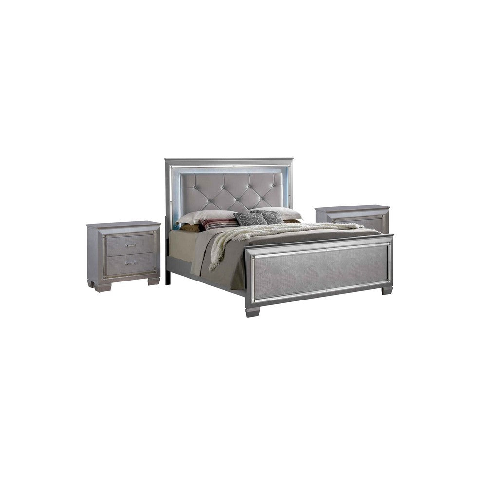 3pc King Bedroom Set, Gray Wood, 2 Nightstands