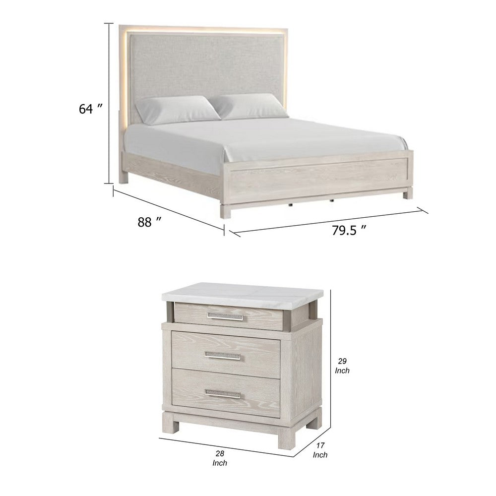2pc King Bedroom Set | Weathered Gray | Gray | White | Silver Wood | Nightst&